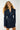 Women’s recycled denim blazer dress featuring statement zippers and feminine silhouette.